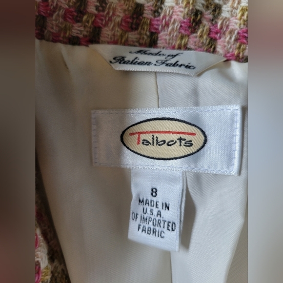 Talbots Wool Blend Tweed Blazer Italian Fabric Size 8 Pink - Picture 9 of 13